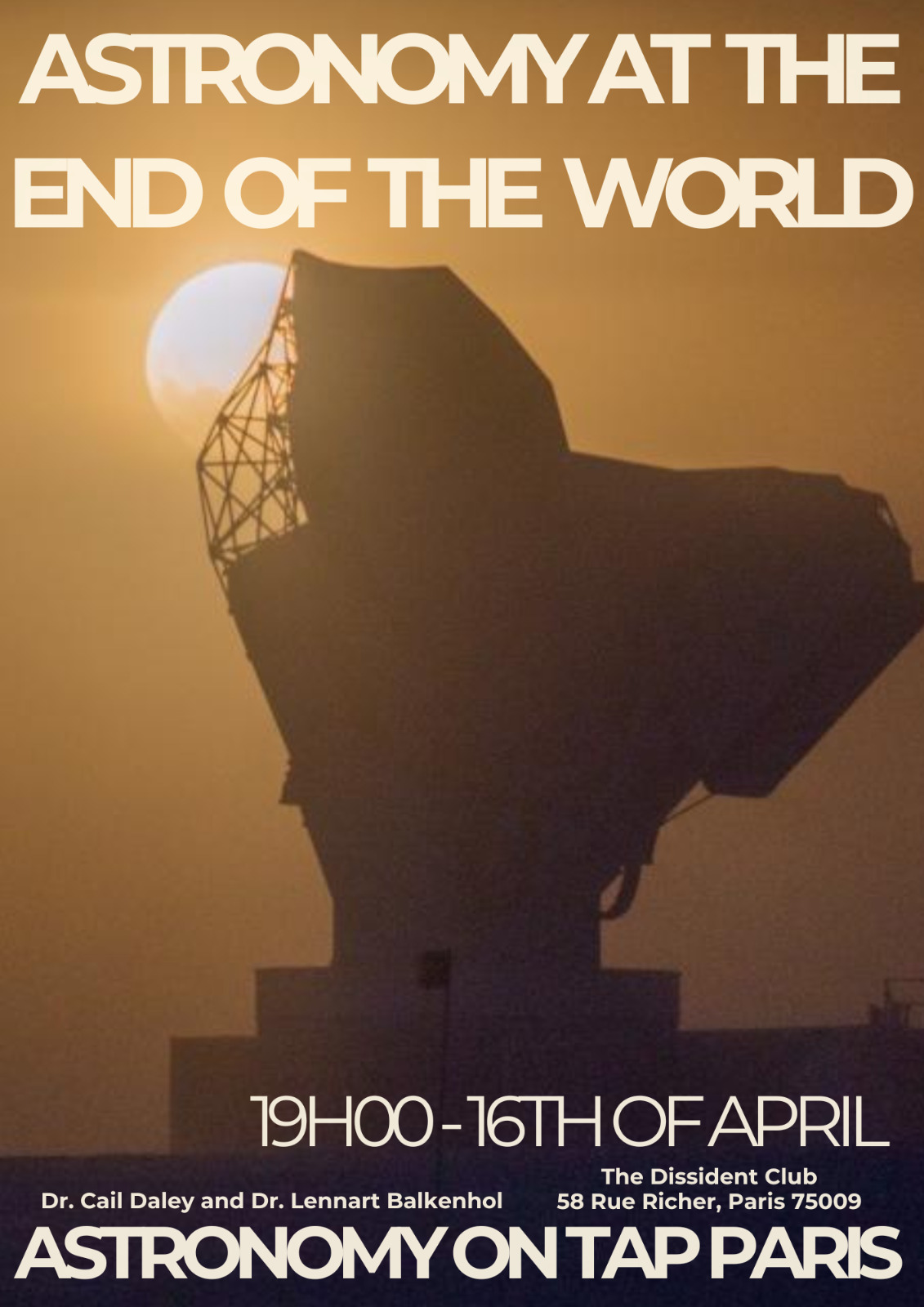 Astronomy on Tap Paris poster for Astronomy at the End of the World.